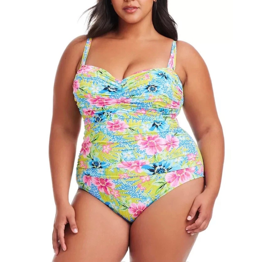 Bleu Rod Beattie Womens 18W One Piece Swimsuit Floral Animal Print Ruched $135